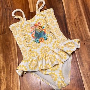 Girls Size 4 Disney Frozen Elsa & Anna Swimsuit. Covered in Sunflowers🌻 &Frills